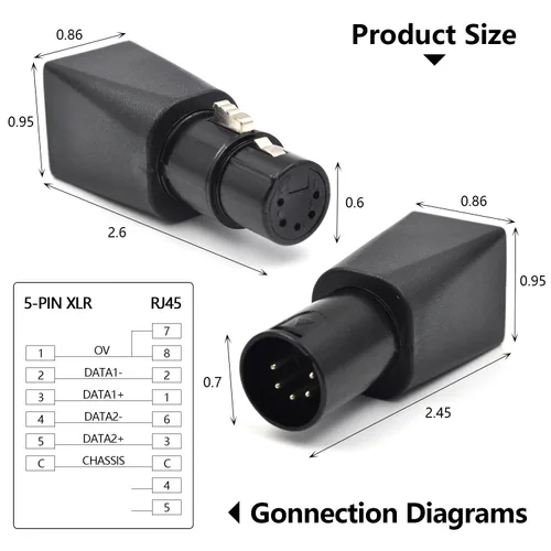 Vista 3 de Paquete de 4 conectores DMX a RJ45 Adaptador XLR de 5 pines a conector Ethernet hembra, cable Ethernet CAT-5 como cable DMX512