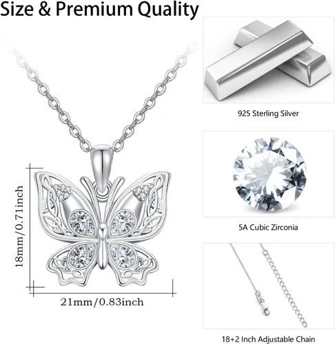 Vista 6 de Butterfly Necklace S925 Sterling Silver Butterfly Pendant Necklace Sparkly Cubic Zirconia Butterfly Necklace Butterfly Jewelry Gift for Women Girl
