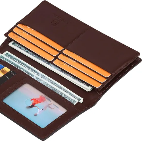 Vista 5 de Billeteras de cuero para hombre con 3 compartimentos para efectivo 12 ranuras para tarjetas de crédito