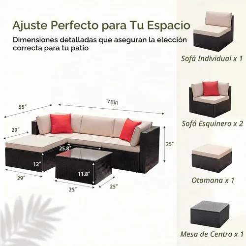 Vista 2 de Devoko Juego de muebles de patio de 5 piezas para todo tipo de clima, sofá seccional de patio al aire libre, tejido manual, mimbre de ratán, sofás