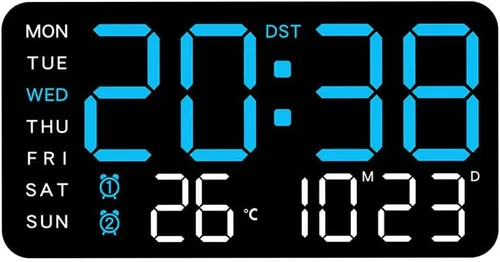 Vista 8 de Reloj de pared digital LED decorativo multifuncional, reloj digital grande que muestra la hora, fecha, temperatura, ajuste automático de brillo