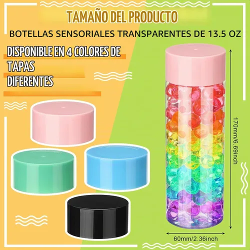 Vista 2 de Hoolerry 16 botellas sensoriales de plástico vacías con tapas, botellas de agua sensoriales de plástico transparente reutilizables para 4