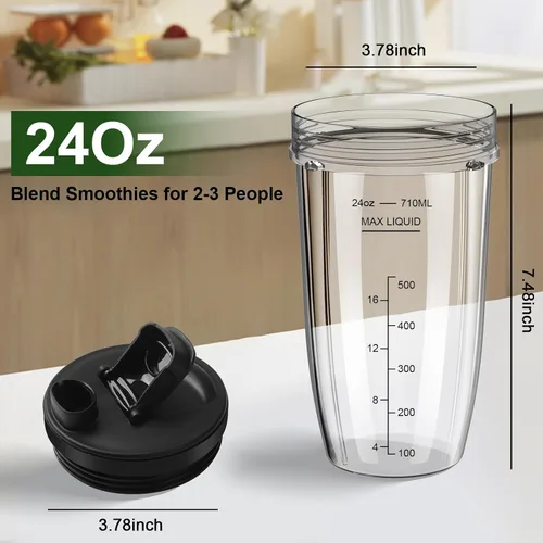 Vista 4 de Vasos de licuadora de repuesto para Ninja, vasos de licuadora Ninja de 24 onzas con tapas para llevar compatibles con Ninja BN401, BL450, BL456