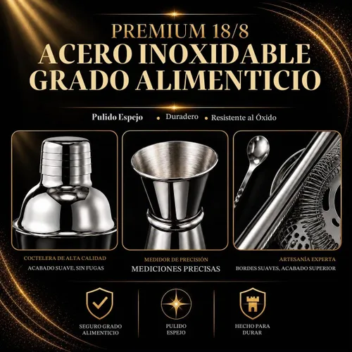 Vista 3 de Semderm Juego de Coctelera Mixología Kit de Barman con Soporte de Bambú Kit de Cóctel de 26 Piezas con Todas las Herramientas Esenciales de Bar
