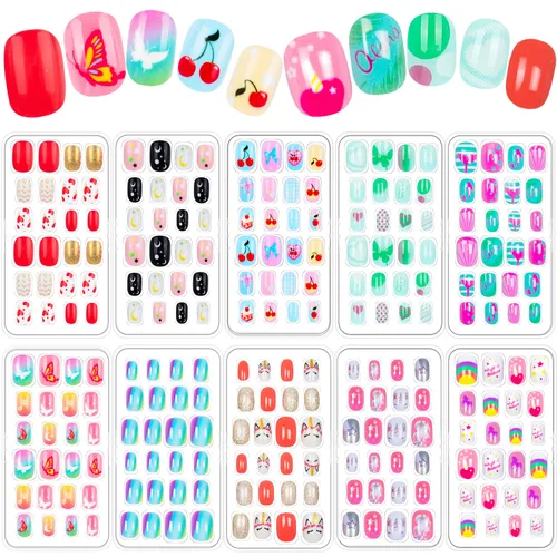Vista 11 de 240 piezas de uñas postizas para niñas, uñas artificiales para niñas, uñas postizas de presión para niñas, uñas de acrílico de cubierta completa