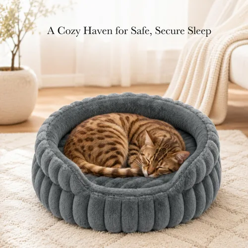 Vista 8 de Camas para gatos de interior, cama redonda lavable para gatitos Gris