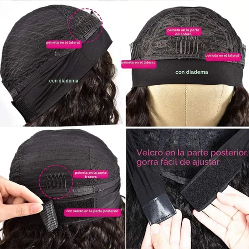 Vista 4 de Youngirl Peluca de cabello humano ondulado profundo con diadema de 12 pulgadas para mujeres negras, sin pegamento, sin encaje frontal, peluca