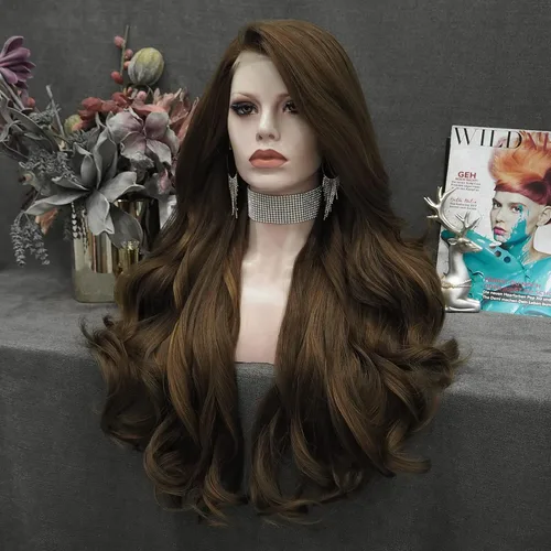 Vista 8 de IMSTYLE Peluca rubia con encaje frontal, pelucas de cabello sintético de onda larga para mujer, línea capilar natural, cabello rubio seguro al Rubio