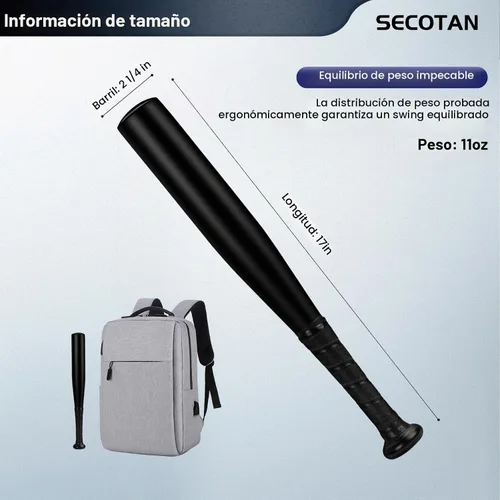 Vista 2 de 17inch Aluminum Baseball Bat for Self Defense,Tire Checker and Fish Negro mate