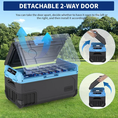 Vista 5 de Refrigerador portátil para auto de 20L, refrigerador con congelador de una zona de 21QT con evaporador de expansión por soplado, puerta reversible
