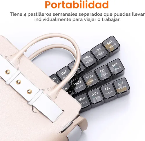 Vista 7 de Lifewit Organizador mensual de píldoras, pastillero de 28 días, 4 semanas, un mes, cajas de vitaminas, compartimentos grandes, organizador de Negro