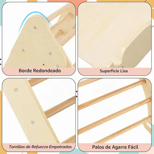 Vista 8 de Olakids Conjunto Triangular Pikler 7 en 1 Juguetes de Escalada para Niños Pequeños de 1 a 3 Años Interior Plegable de Madera Montessori Gimnasio