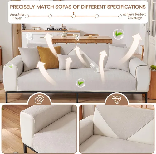 Vista 5 de STACYPIK Funda de sofá de espiga beige de verano, funda de sofá antideslizante refrescante para perros, protector de muebles para sofá de 2 a 3