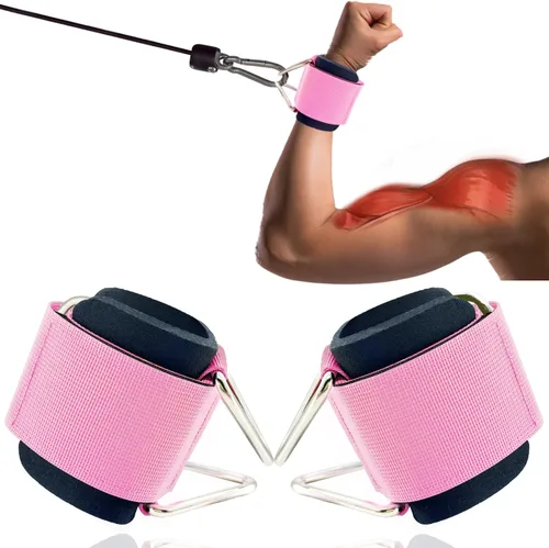 Vista 10 de Paquete de 2 muñequeras para máquina de cable, acolchado de neopreno ajustable, talla única, correas de muñeca de fitness para hombres y mujeres