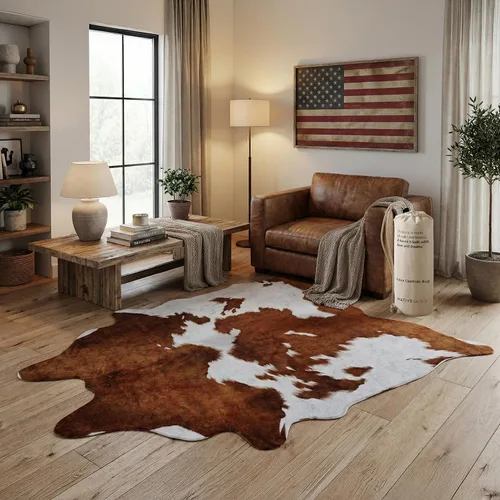 Vista 12 de NativeSkins Brindle - Alfombra de piel de vaca sintética – Sahara Sands (4.6 x 6.6 pies) – Alfombra de área con estampado de vaca para una Atigrado