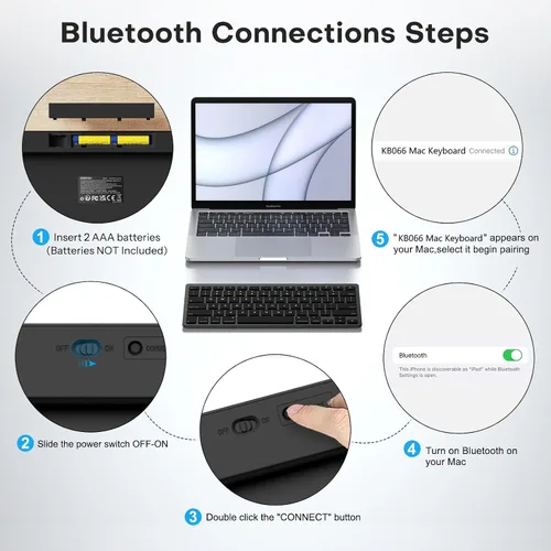 Vista 5 de OMOTON Teclado Bluetooth compatible con Mac, teclado inalámbrico compacto compatible con MacBook Pro/Air, iMac, Mac mini/Pro Laptop y PC, negro