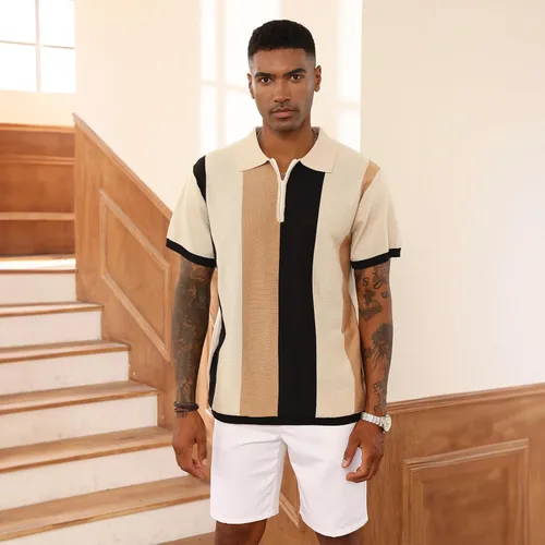 Vista 3 de Camisas polo de moda para hombre, camisas de punto vintage a rayas, camisas de golf casuales ajustadas