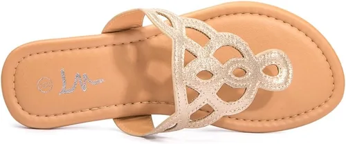 Vista 3 de LM Sandalias de tanga para mujer, sandalias con correa en T, sandalias planas sin cordones, sandalias informales de verano
