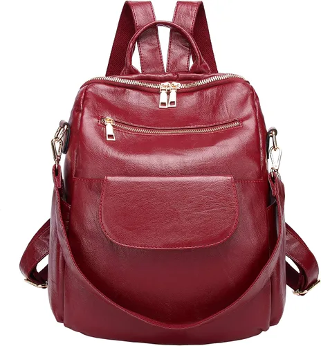 Vista 10 de Mochila de Moda para Mujer Bolso Impermeable Mochilas Escolares Viajes Compras Mochila Convertible Bolsa de Hombro para Damas Rojo-Marrón