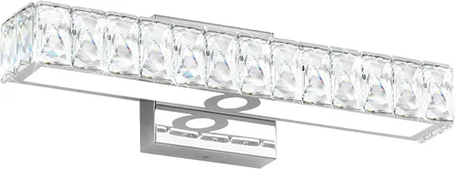 Vista 17 de SOLFART Lámpara de baño, accesorios de iluminación de tocador de cristal, luces LED modernas sobre espejo, lámpara de baño de 60 cm, cromada Luz