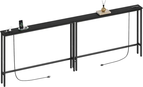 Vista 16 de ELYKEN - Mesa consola estrecha de 39.4 pulgadas con tomacorriente, mesa de sofá detrás del sofá