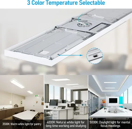 Vista 2 de LEONLITE 3CCT - Luz LED de panel plano de 120 V, 1 x 4 pies, luz de techo de montaje en superficie, 46 W/40 W/30 W, 4600 lm, luz de techo integrada