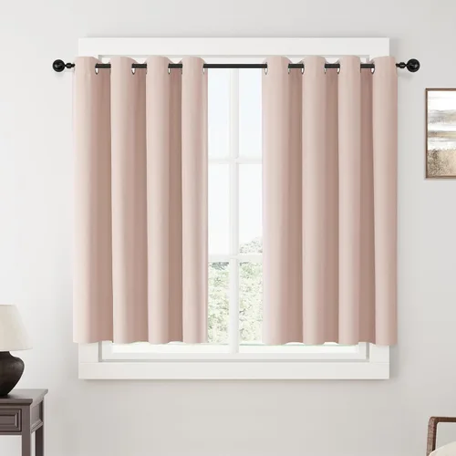 Vista 146 de ChrisDowa Cortinas 100% Opacas de Abedul Sólido de 45 Pulgadas de Largo, 2 Paneles para Dormitorio y Sala de Estar, Estilo Granja Oscurecedoras