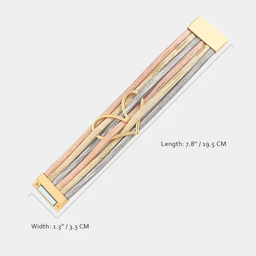 Vista 4 de hotoo Pulseras apilables de cuero con dije de corazón para mujer, pulsera de amor de moda, joyería de Navidad, aniversario de cumpleaños