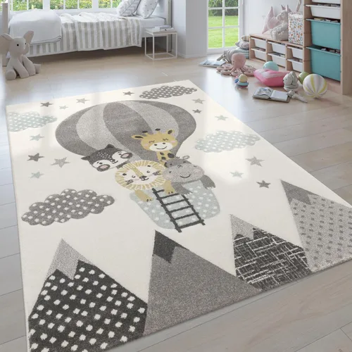 Vista 16 de Paco Home Alfombra de guardería para niños, animales de la selva, locomotora, efecto 3D, color verde crema, tamaño: 4' x 5'7" Crema-verde