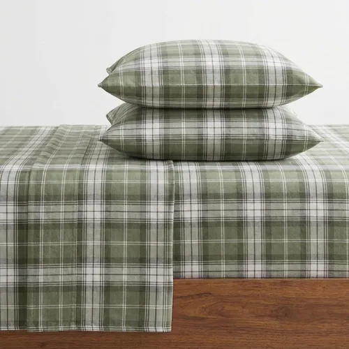 Vista 9 de Eddie Bauer - Sábanas de cama individual, juego de ropa de cama de franela de algodón con funda de almohada a juego, cepilladas para mayor suavidad
