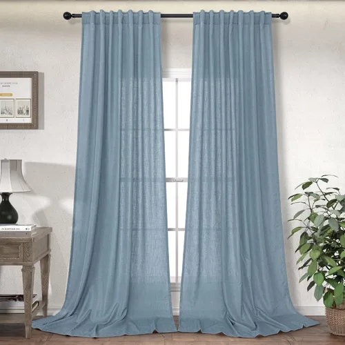 Vista 31 de DANCURTON Cortinas de lino para ventana, cocina moderna, dormitorio, ventanas pequeñas, 2 paneles con bolsillo con pestaña trasera, gruesas
