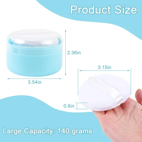 Vista 2 de 2 unidades de soplo de polvo de cuerpo grande y recipiente con tamiz para bebé después del baño, estuche de polvo vacío de talco para mujeres, Azul
