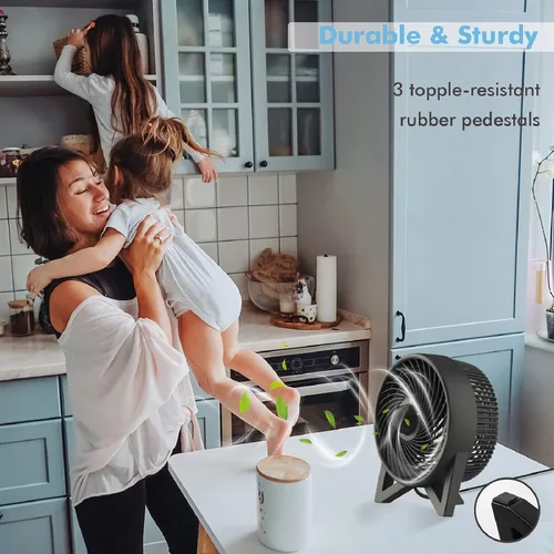 Vista 4 de DR.PREPARE Ventilador de escritorio, ventilador de mesa potente de 20 cm, ventilador pequeño y silencioso de mesita de noche con 2 velocidades