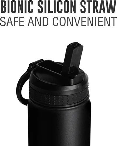 Vista 5 de Life's Easy Botella de agua aislada de acero inoxidable – Botella de agua deportiva con mango de bucle y tapa de popote de silicona biónico – Frasco