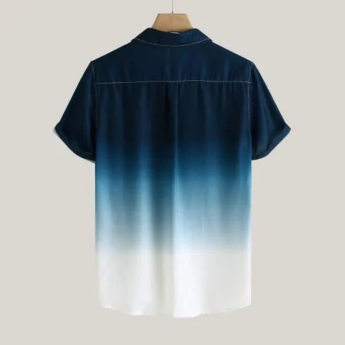 Vista 3 de ZEFOTIM Camisas de lino para hombre, manga corta, con botones, degradado, casual, ajustado, guayabera, playa, trabajo, verano hawaiano