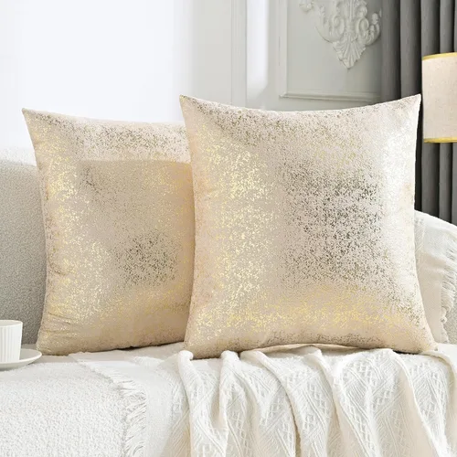 Vista 21 de JELLYMONI Juego de 2 fundas de almohada decorativas brillantes, fundas de almohadas decorativas con purpurina dorada de 16 x 16 pulgadas para sala
