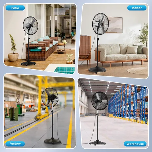 Vista 4 de Ventilador de pedestal para exteriores de 20 pulgadas, ventilador de pedestal oscilante de 4 velocidades con motor de CC sin escobillas sellado