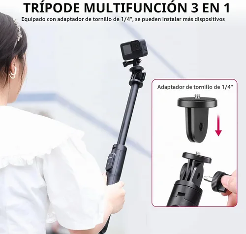 Vista 4 de ULANZI SK-03 Trípode selfie stick, trípode de 64" profesional y estable para teléfono inteligente/cámara de acción, soporte de teléfono extensible