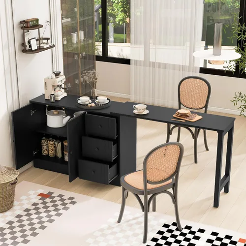 Vista 10 de Merax Aparador de buffet de madera rústica moderna con estante de almacenamiento, 2 puertas, cafetería, bar, soporte de TV para dormitorio, sala