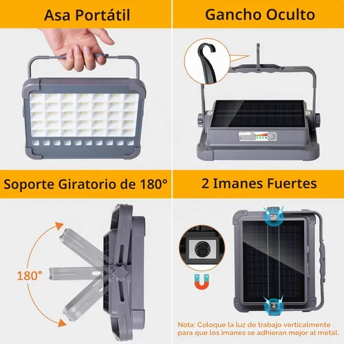 Vista 5 de MASMEJOR Luz de trabajo recargable solar, 10000LM, 6000mAh, 5 modos de L-300LEDs