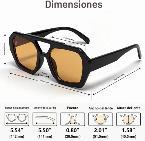 Vista 4 de VISOONE Oversized Flat Top Sunglasses for Men Women Retro Square Aviator Double Bridge Shades UV400 Non-Polarized Renny Negro marrón