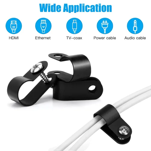 Vista 4 de RGBZONE 120pcs 1/2" negro tipo R clips de cable con tornillos