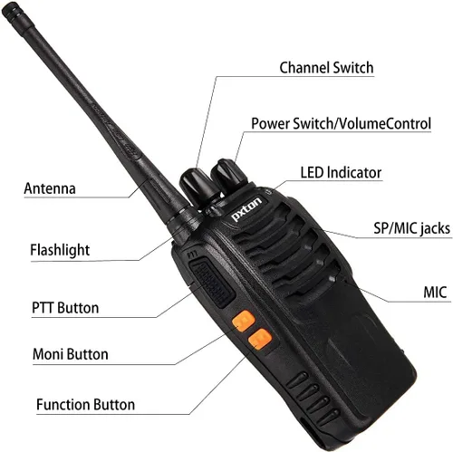 Vista 2 de pxton Radios bidireccionales de largo alcance para adultos con auriculares, Walkie Talkies de 16 canales de mano de 2 vías Radio recargable