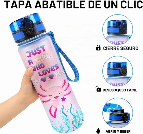 Vista 4 de 34HD Axolotl - Botella de agua de 32 onzas, bonita botella motivacional para mujer, botella de gimnasio con marcador de tiempo, regalo