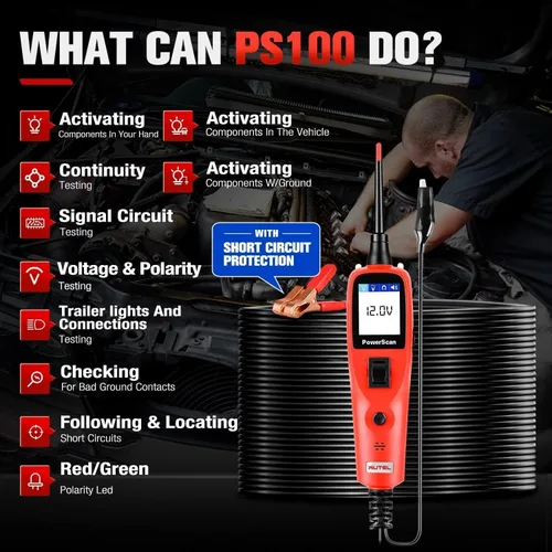 Vista 2 de Autel PowerScan PS100 Kit de sonda de circuito de alimentación – Herramienta de diagnóstico del sistema de circuito de automóvil de 12 V 24 V