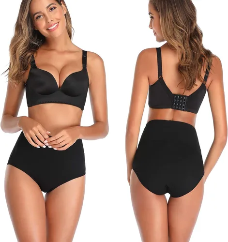 Vista 3 de QOVOQ Ropa interior de algodón de cintura alta para mujer, bragas elásticas suaves y cómodas para mujer, paquete múltiple