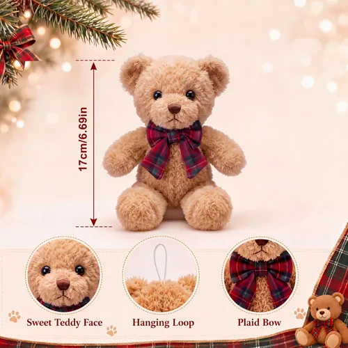 Vista 8 de Chalyna Paquete de 6 ositos de peluche navideños con lazo de terciopelo a Verde