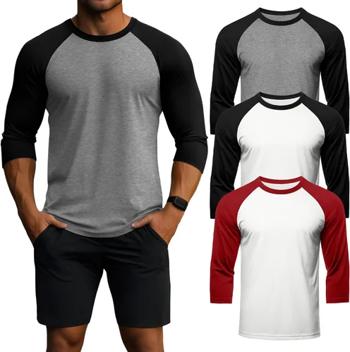 Vista 19 de Huukeay - Paquete de 3 camisas para hombre de 3/4 de manga, cuello redondo, camisetas de béisbol, camisetas atléticas que absorben la humedad