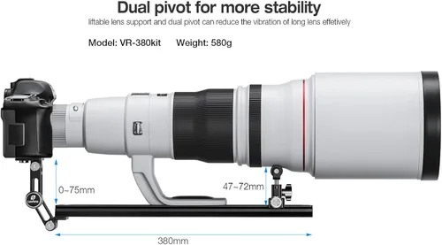 Vista 3 de Leofoto VR-380Kit actualizado 14.961 in Dual Pivot Long Lens Support para Manfrotto/Sachtler Tripod Head