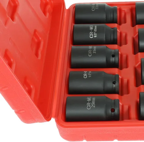Vista 5 de Juego de dados de eje de impacto profundo de 9 piezas, 1/2 pulgada, 6 puntos Cr-V Spindle Joint High Torque Wheel Nut Sockets Fit For Most Cars